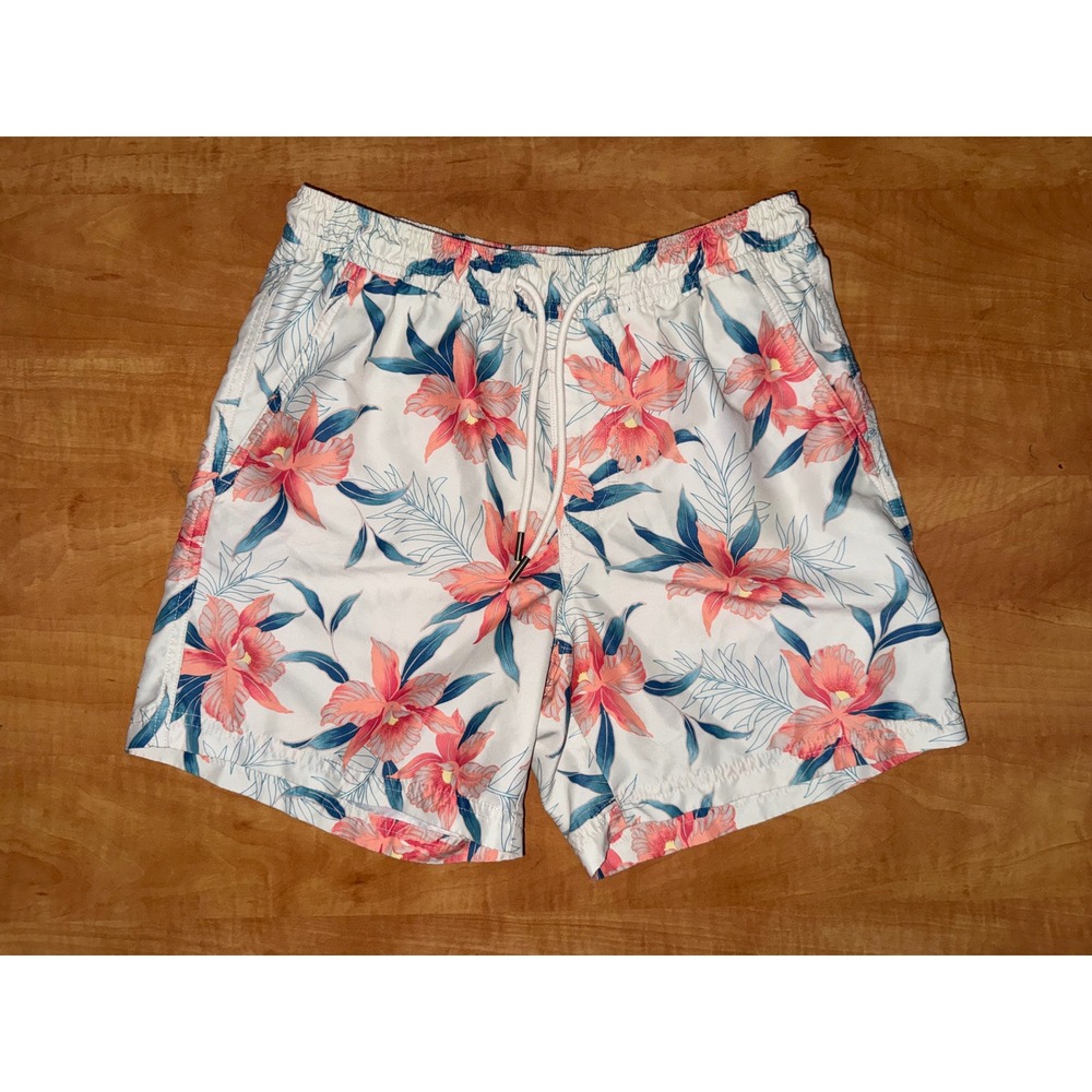 American Eagle Mens Floral Swim Trunks White Pink Tropical XS Short‎ Inseam